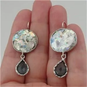 Hadar Designers Sterling Silver Antique Roman Glass CZ Earrings Handmade (as 408