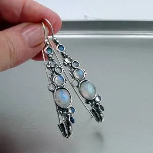 Hadar Designers Sterling Silver Moonstone Earrings Handmade Impressive (H 2151