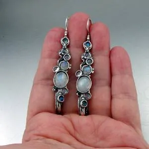 Hadar Designers Sterling Silver Moonstone Earrings Handmade Impressive (H 2151