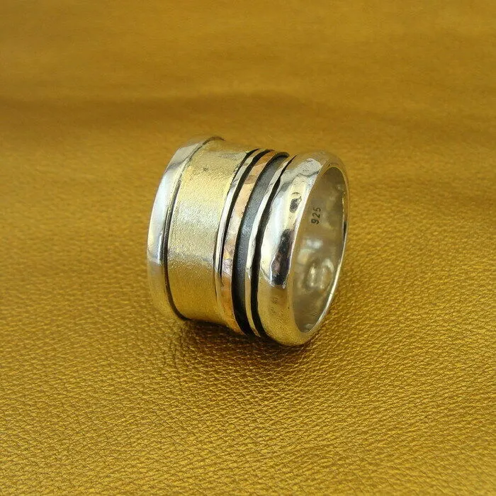 Hadar Designers Swivel 9k Yellow Gold 925 Silver Ring 8,9,9.5 Handmade (I r278)y