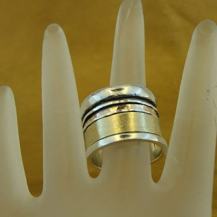 Hadar Designers Swivel 9k Yellow Gold 925 Silver Ring 8,9,9.5 Handmade (I r278)y