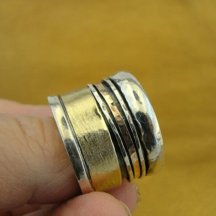 Hadar Designers Swivel 9k Yellow Gold 925 Silver Ring 8,9,9.5 Handmade (I r278)y