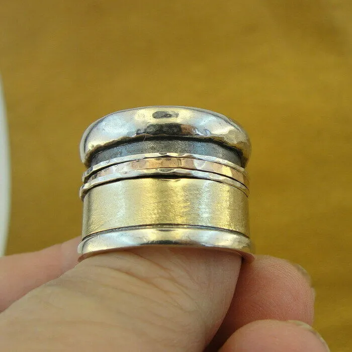 Hadar Designers Swivel 9k Yellow Gold 925 Silver Ring 8,9,9.5 Handmade (I r278)y