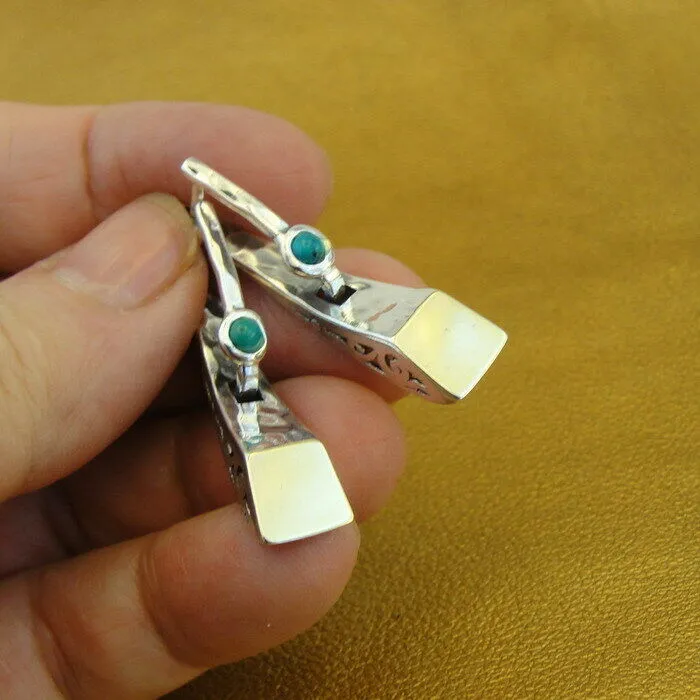 Hadar Designers Turquoise Earrings Handmade 9k Gold 925 Sterling Silver (ms1190Y