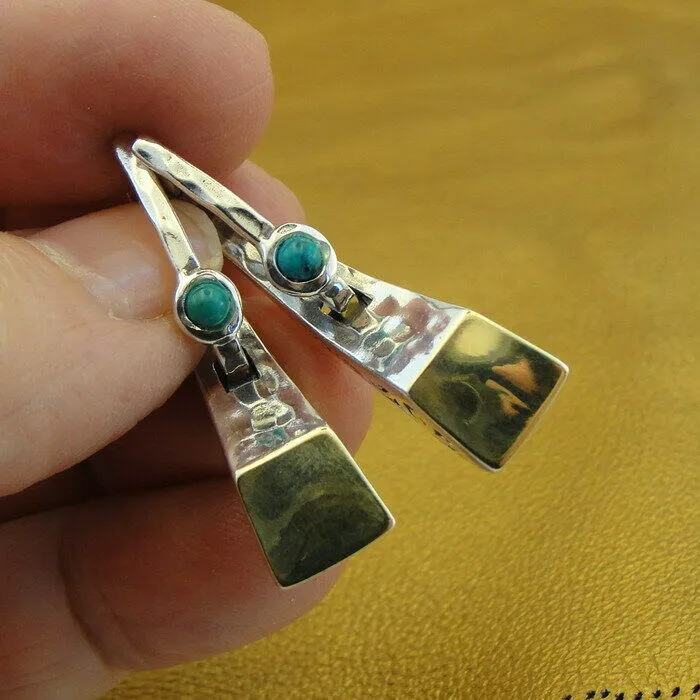 Hadar Designers Turquoise Earrings Handmade 9k Gold 925 Sterling Silver (ms1190Y