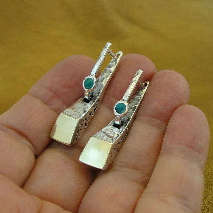Hadar Designers Turquoise Earrings Handmade 9k Gold 925 Sterling Silver (ms1190Y