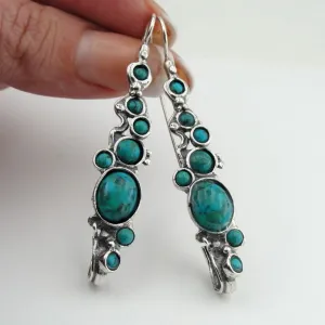 Hadar Designers Turquoise Earrings Handmade Dangle Sterling 925 Silver (H 2151