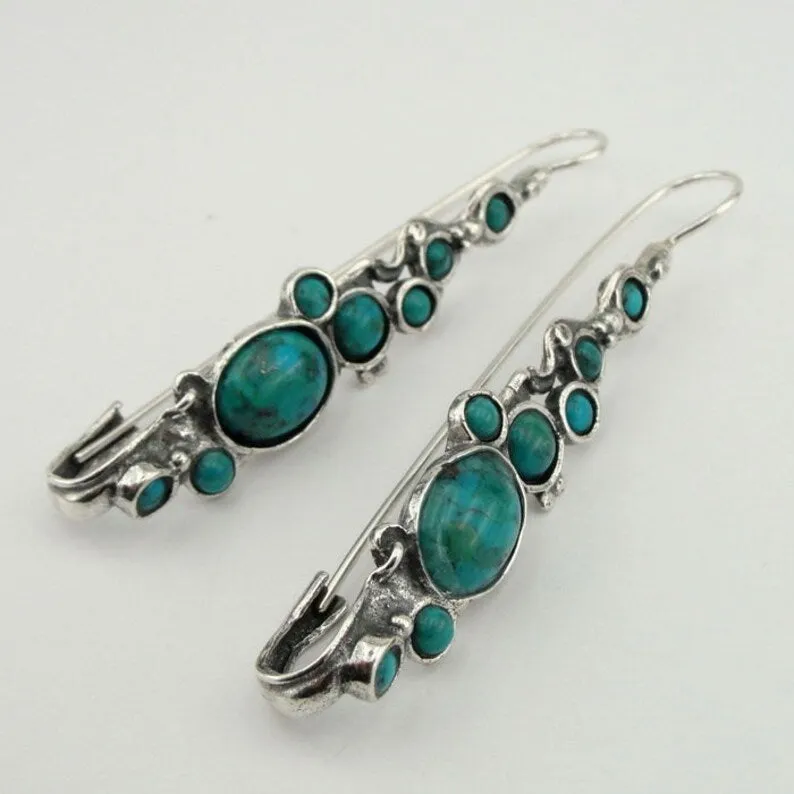 Hadar Designers Turquoise Earrings Handmade Dangle Sterling 925 Silver (H 2151