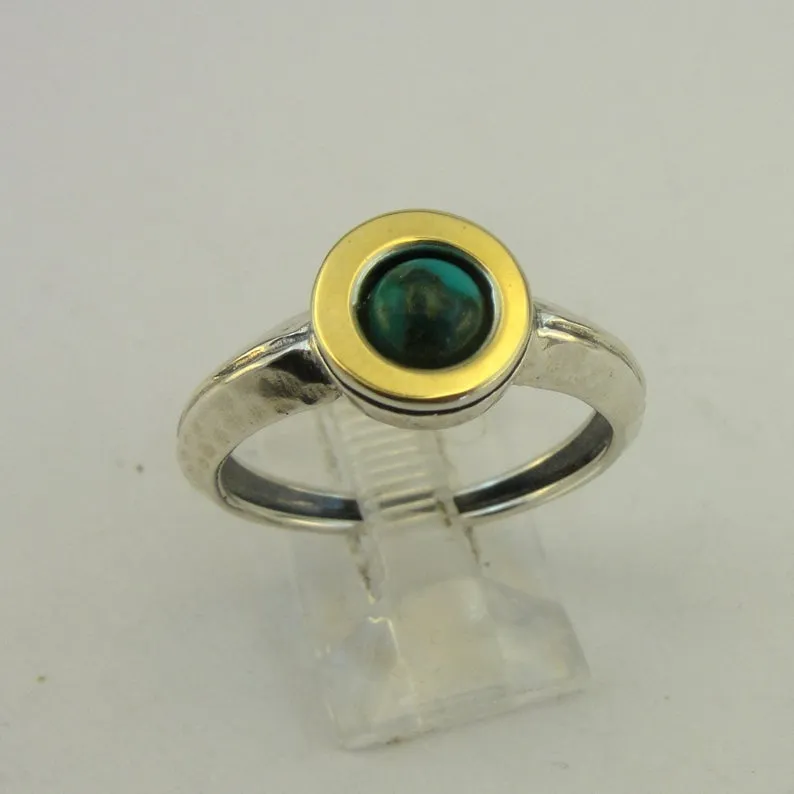 Hadar Designers Turquoise Ring 9k Yellow Gold 925 Silver sz 6,7,8,9 Handmade (MS