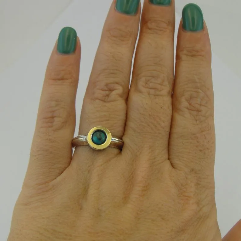 Hadar Designers Turquoise Ring 9k Yellow Gold 925 Silver sz 6,7,8,9 Handmade (MS