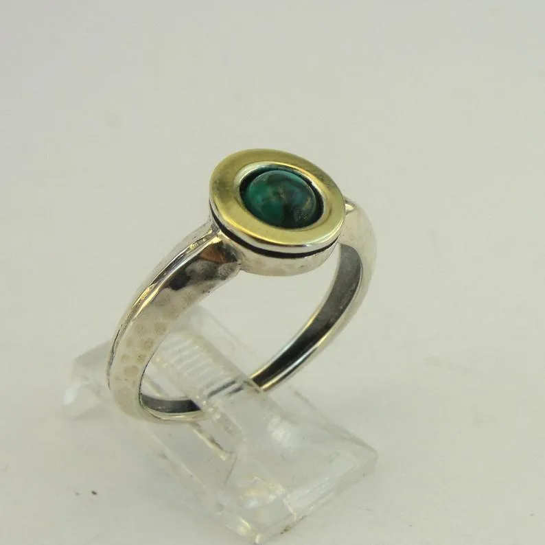 Hadar Designers Turquoise Ring 9k Yellow Gold 925 Silver sz 6,7,8,9 Handmade (MS
