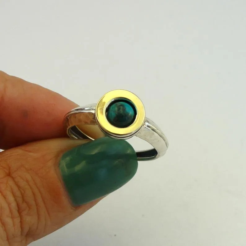 Hadar Designers Turquoise Ring 9k Yellow Gold 925 Silver sz 6,7,8,9 Handmade (MS
