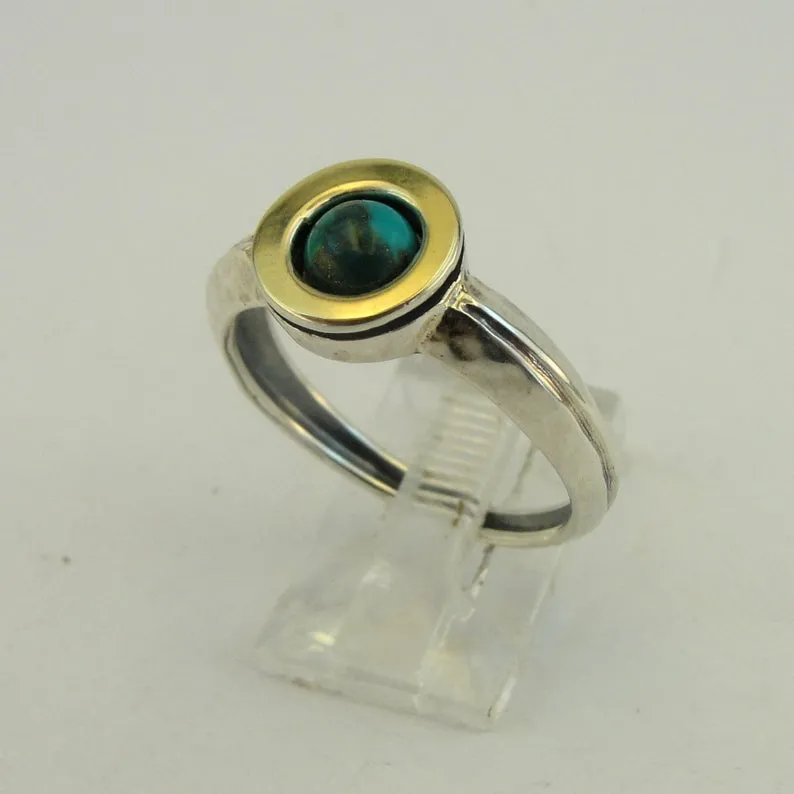 Hadar Designers Turquoise Ring 9k Yellow Gold 925 Silver sz 6,7,8,9 Handmade (MS
