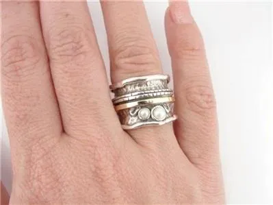 Hadar Designers Turquoise Ring sz 6.5,7 9k Yellow Gold 925 Silver Handmade()LAST