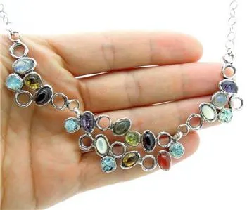 Hadar Designers Unique Handmade 925 Sterling Silver Multi Gemstone Necklace (as