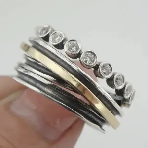 Hadar Designers White Zircon Ring 9k Yellow Gold Sterling Silver 7,8,9,10 (MS