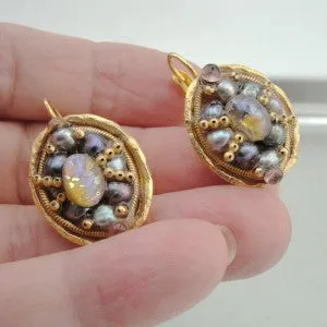 Hadar DesignersGold Pl Multi Gem Earrings Handmade Art High Fashion (as) y