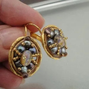 Hadar DesignersGold Pl Multi Gem Earrings Handmade Art High Fashion (as) y