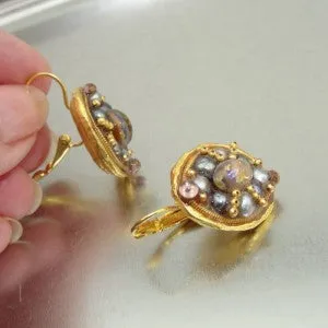 Hadar DesignersGold Pl Multi Gem Earrings Handmade Art High Fashion (as) y