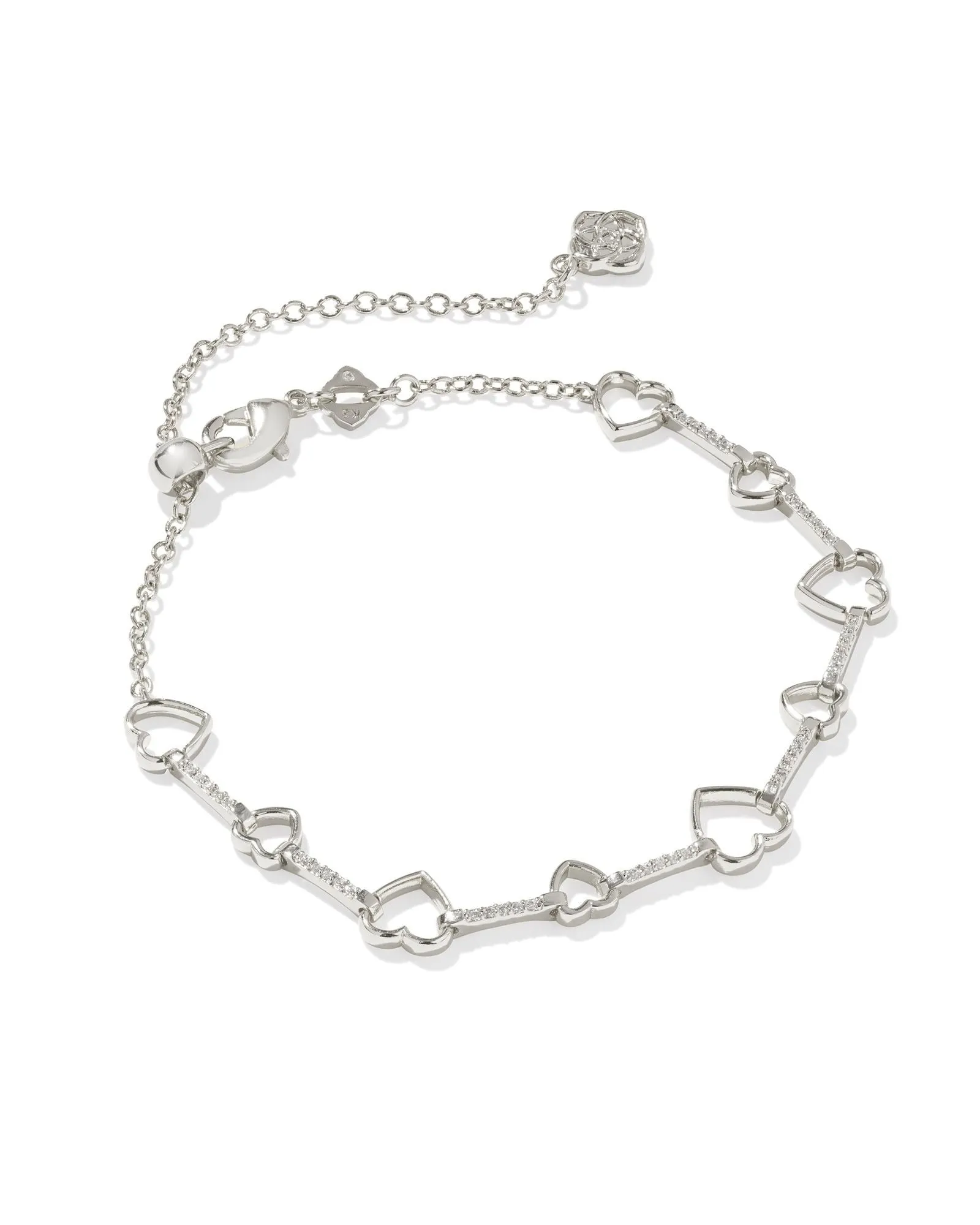 Haisley Heart Delicate Bracelet in Rhodium White Crystal