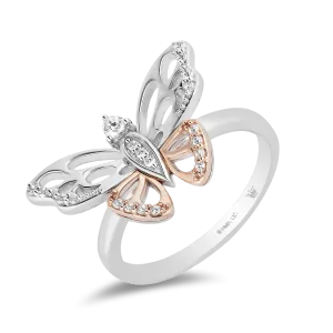 Hallmark Fine Jewelry Flight of the Butterfly Ring in Sterling Silver & 14K Rose Gold with Diamonds