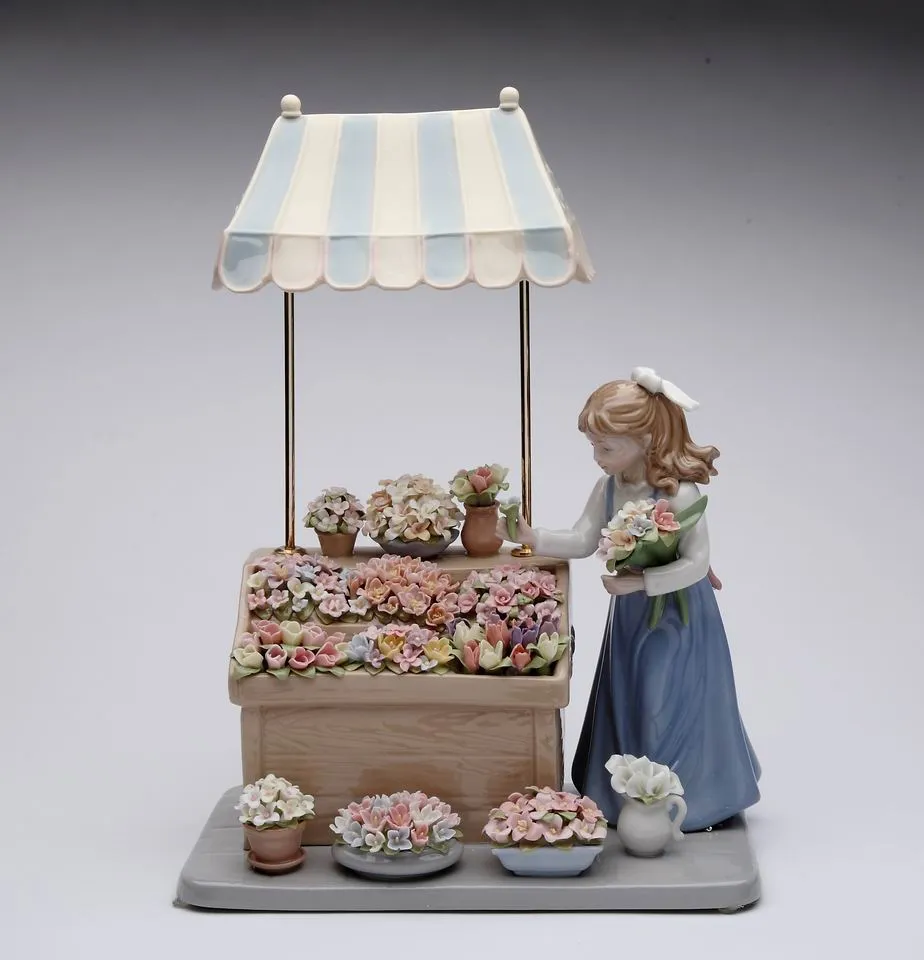 Hand Crafted Ceramic Girl Flower Shop Centerpiece Figurine, Home Décor, Gift for Her, Gift for Mom, Spring Décor