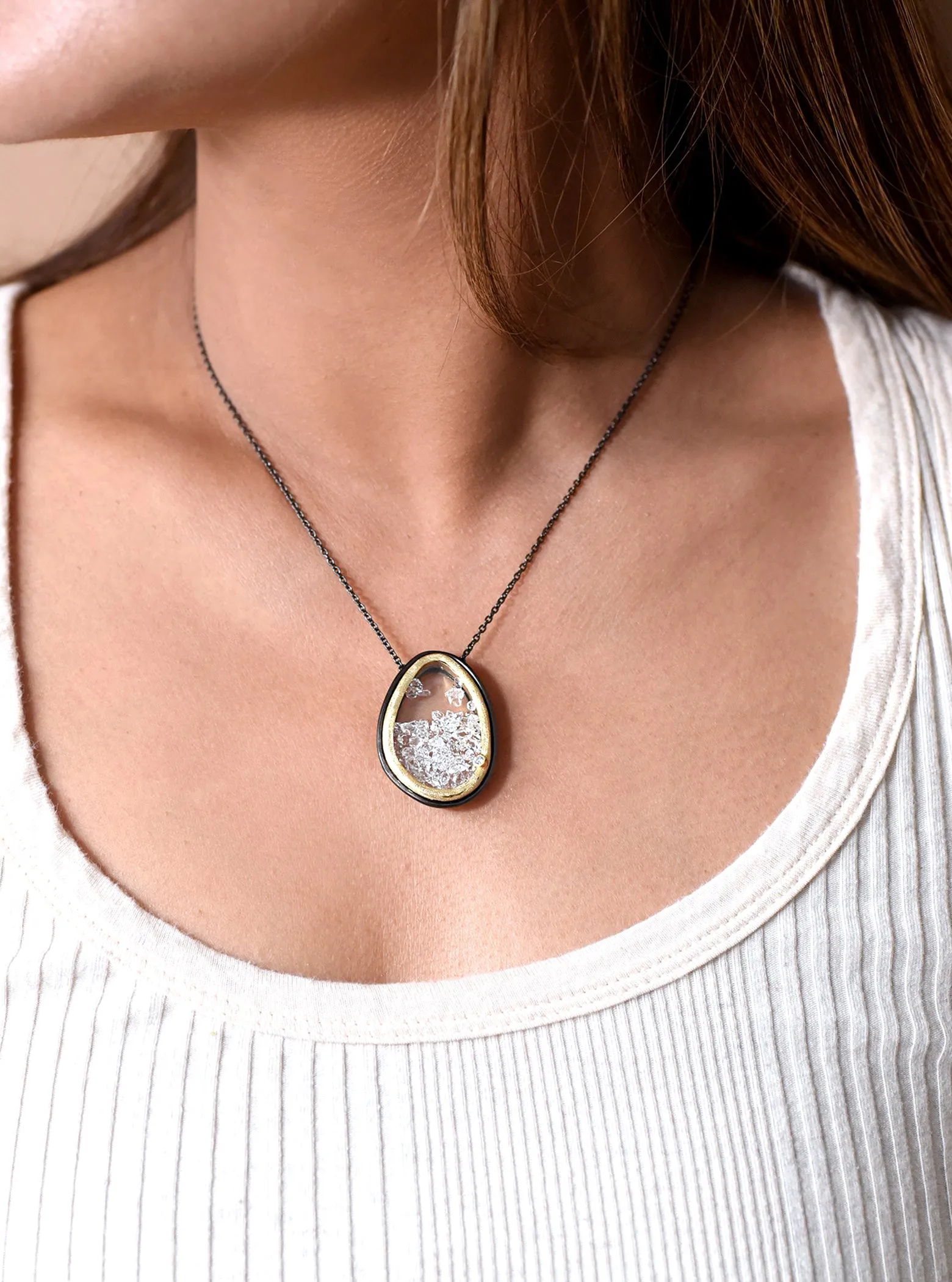 Handcrafted Floating Herkimer Quartz Necklace