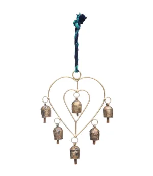 Heart Bells Wind Chime - Assorted Upcycled Sari Fabric