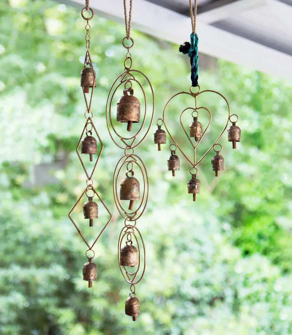 Heart Bells Wind Chime - Assorted Upcycled Sari Fabric