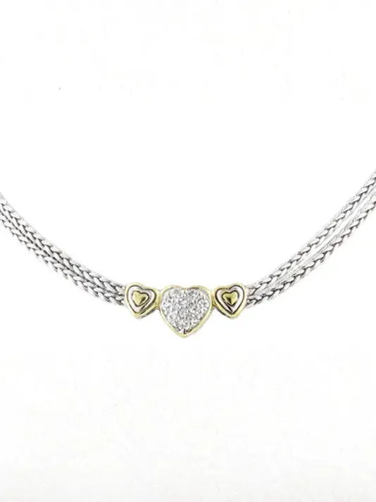 Heart Collection - Three Heart Pavé Center Necklace