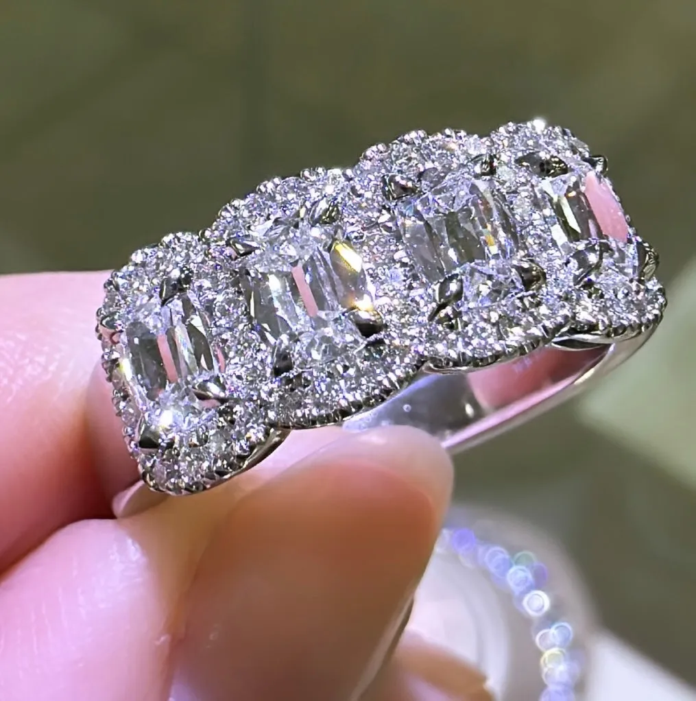 Henri Daussi 1.50ct tw Cushion Matching Four Stone Band Anniversary Ring