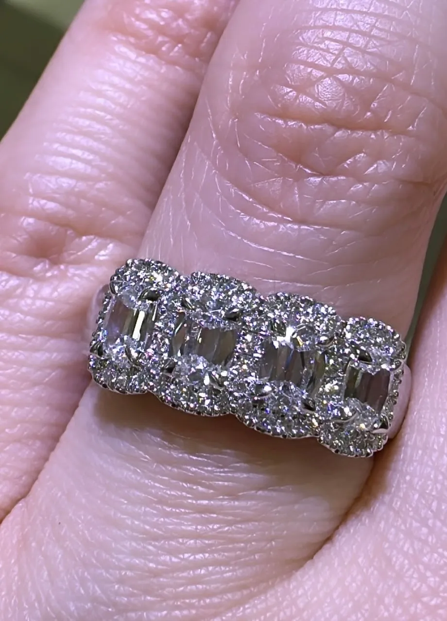 Henri Daussi 1.50ct tw Cushion Matching Four Stone Band Anniversary Ring