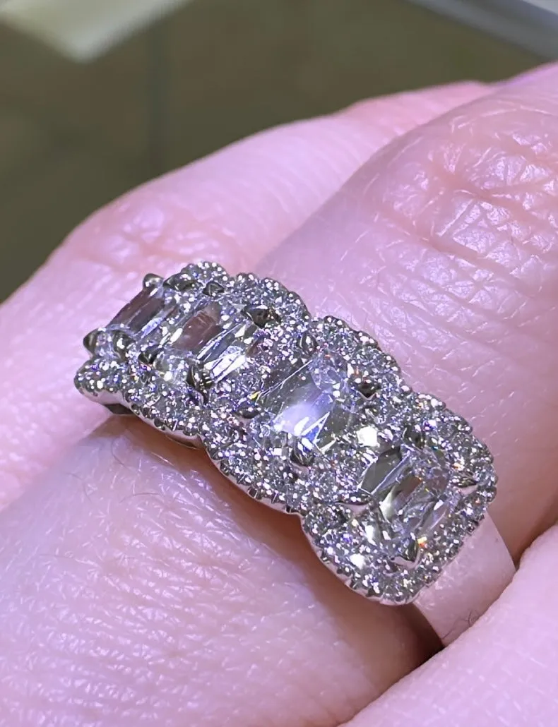 Henri Daussi 1.50ct tw Cushion Matching Four Stone Band Anniversary Ring