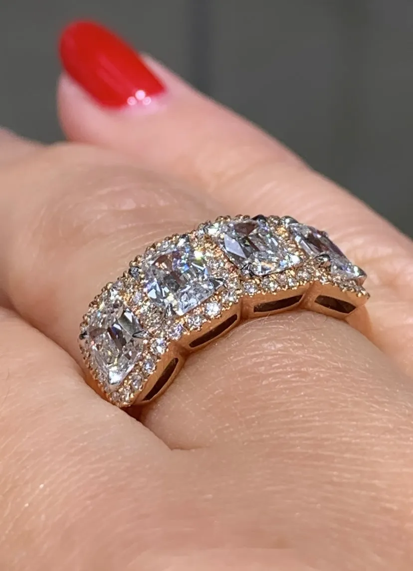 Henri Daussi 2.26ct tw Cushion Matching Four Stone Band Anniversary Ring