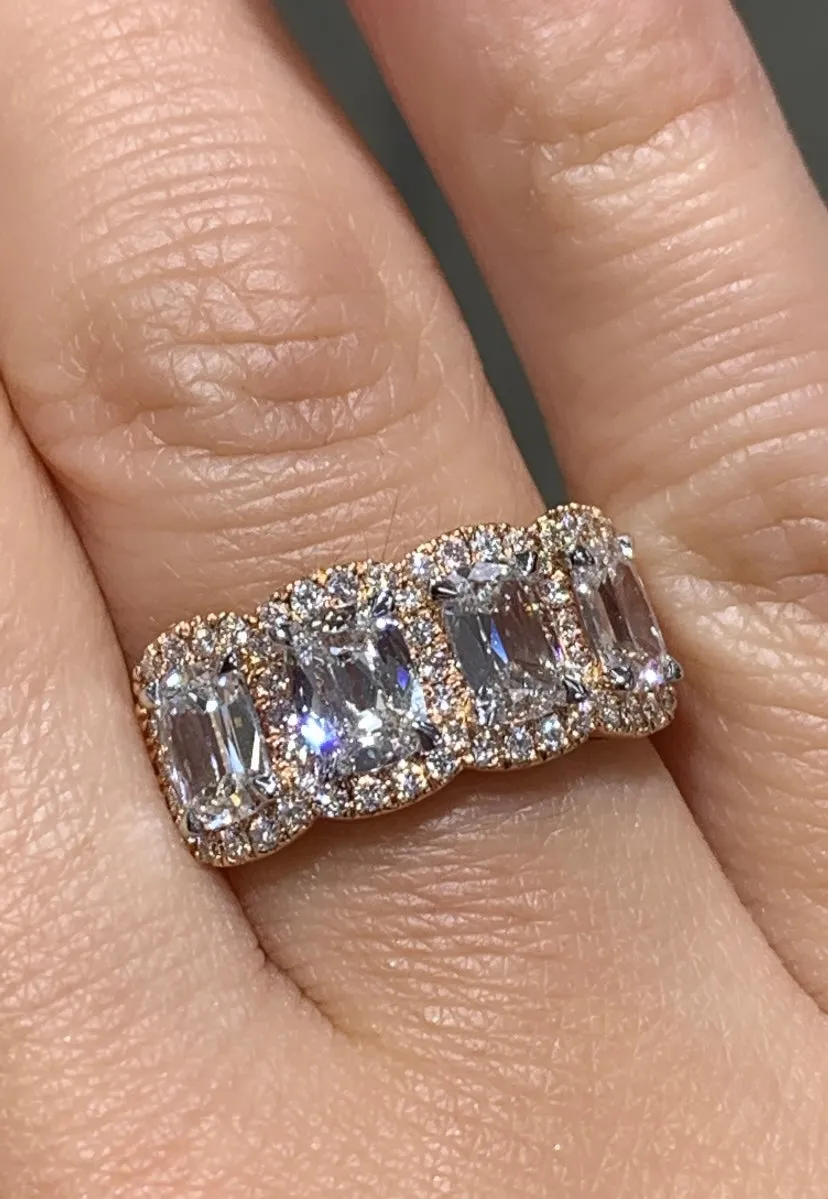 Henri Daussi 2.26ct tw Cushion Matching Four Stone Band Anniversary Ring