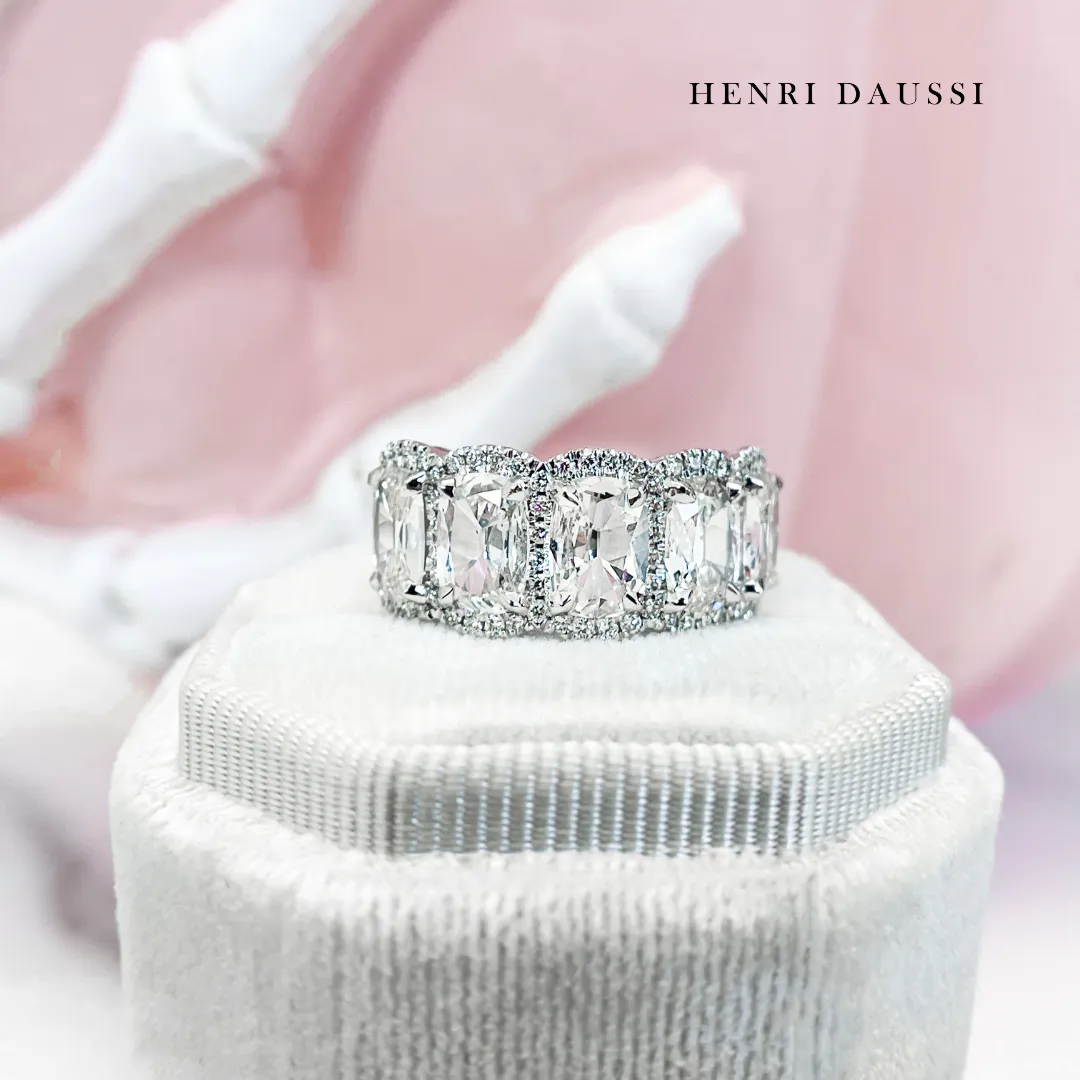 Henri Daussi 4.43ct tw Cushion Matching Four Stone Band Anniversary Ring
