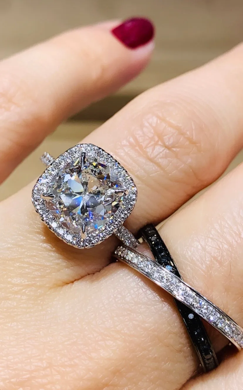Henri Daussi Signed GIA Certified 3.66ct t.w. Cushion Cut Halo Anniversary Engagement Ring