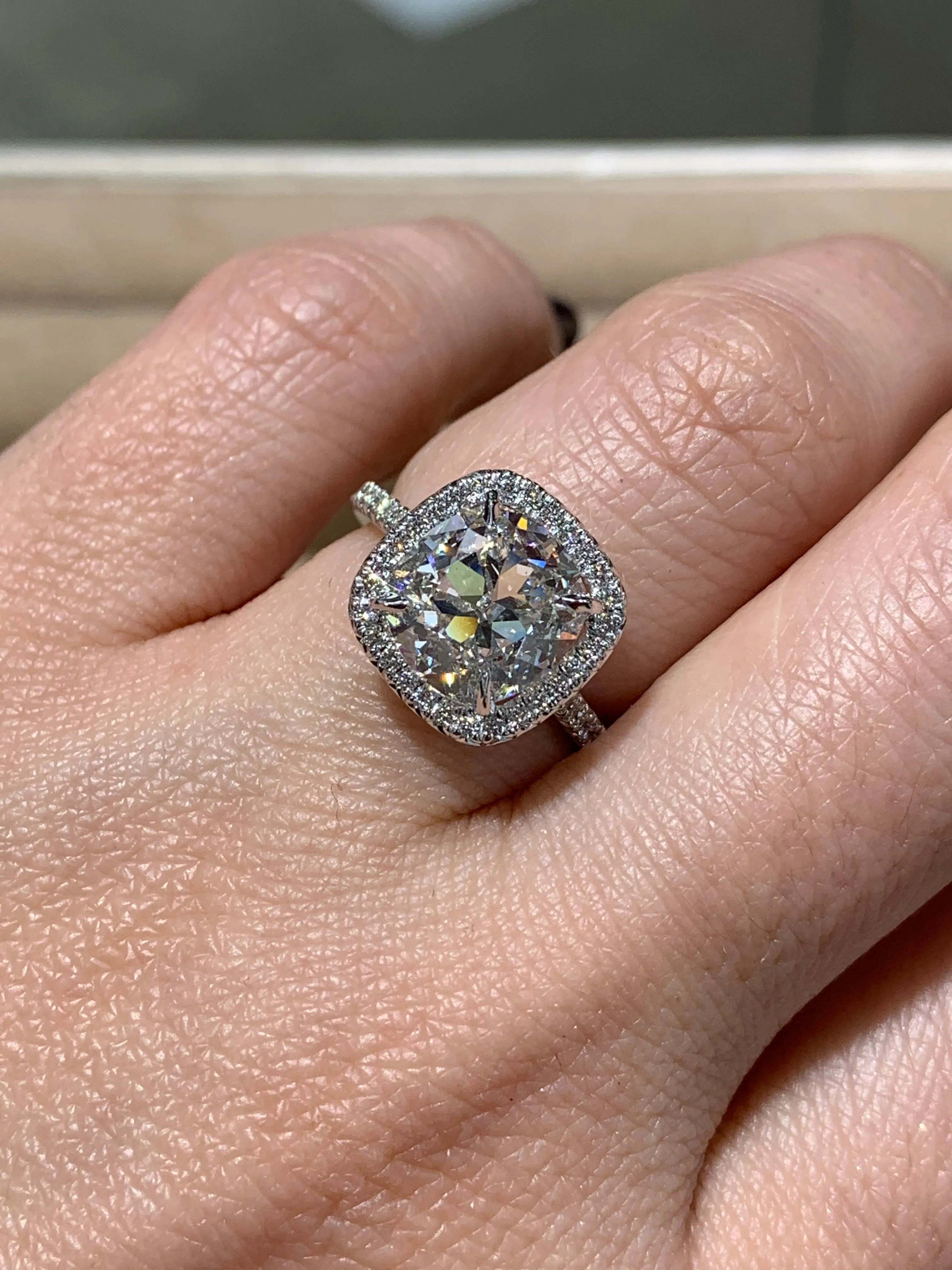 Henri Daussi Signed GIA Certified 3.66ct t.w. Cushion Cut Halo Anniversary Engagement Ring