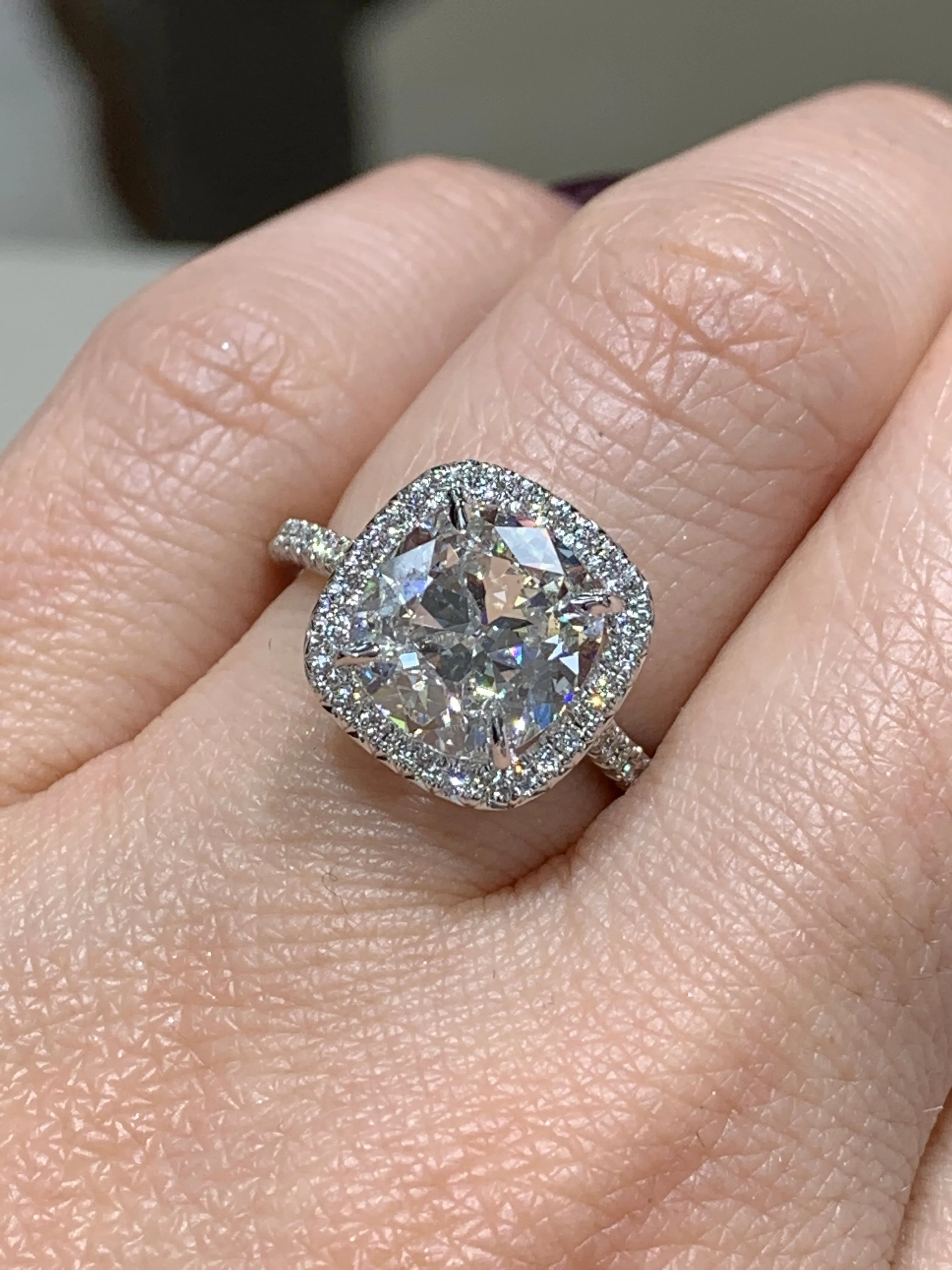Henri Daussi Signed GIA Certified 3.66ct t.w. Cushion Cut Halo Anniversary Engagement Ring