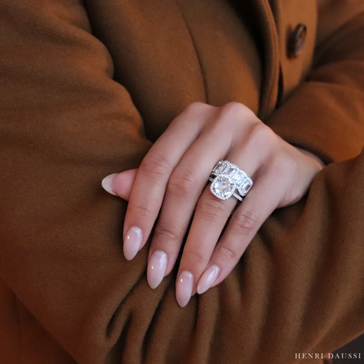 Henri Daussi Signed GIA Certified 3.66ct t.w. Cushion Cut Halo Anniversary Engagement Ring