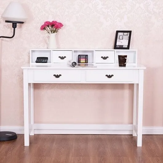 Home Office Writing Desk with 4 Drawer Computer Study Table - Color: White