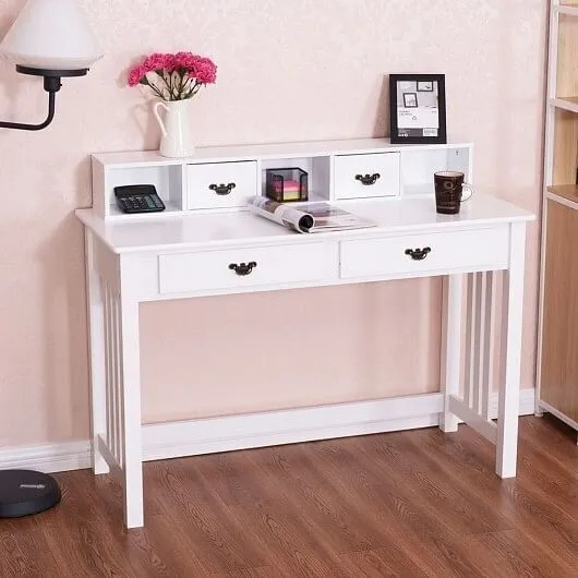 Home Office Writing Desk with 4 Drawer Computer Study Table - Color: White