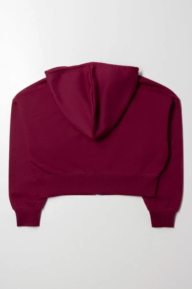 Hooded Crop Zip Up Tracktop Burgundy