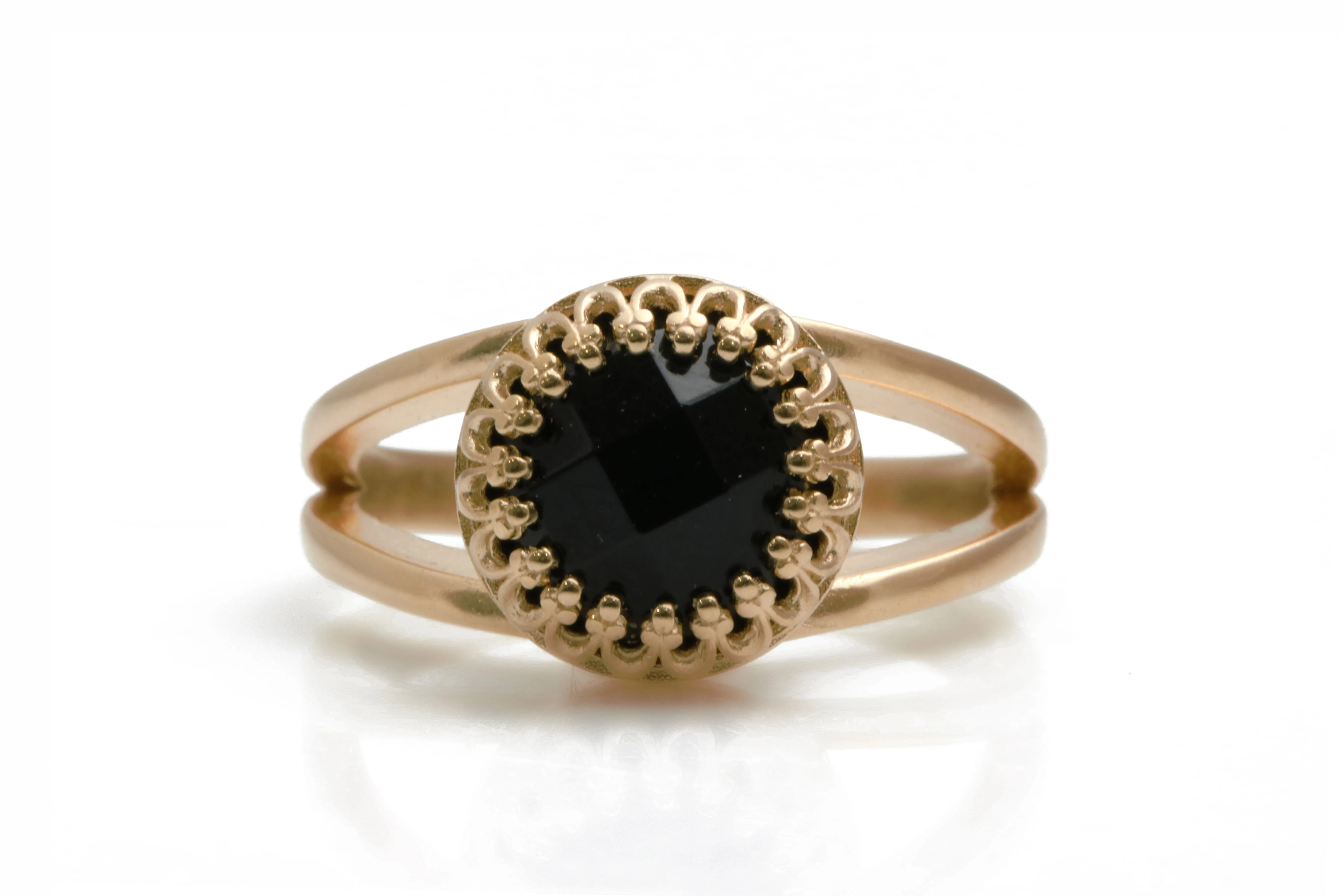 Intricate Onyx Rose Gold Ring