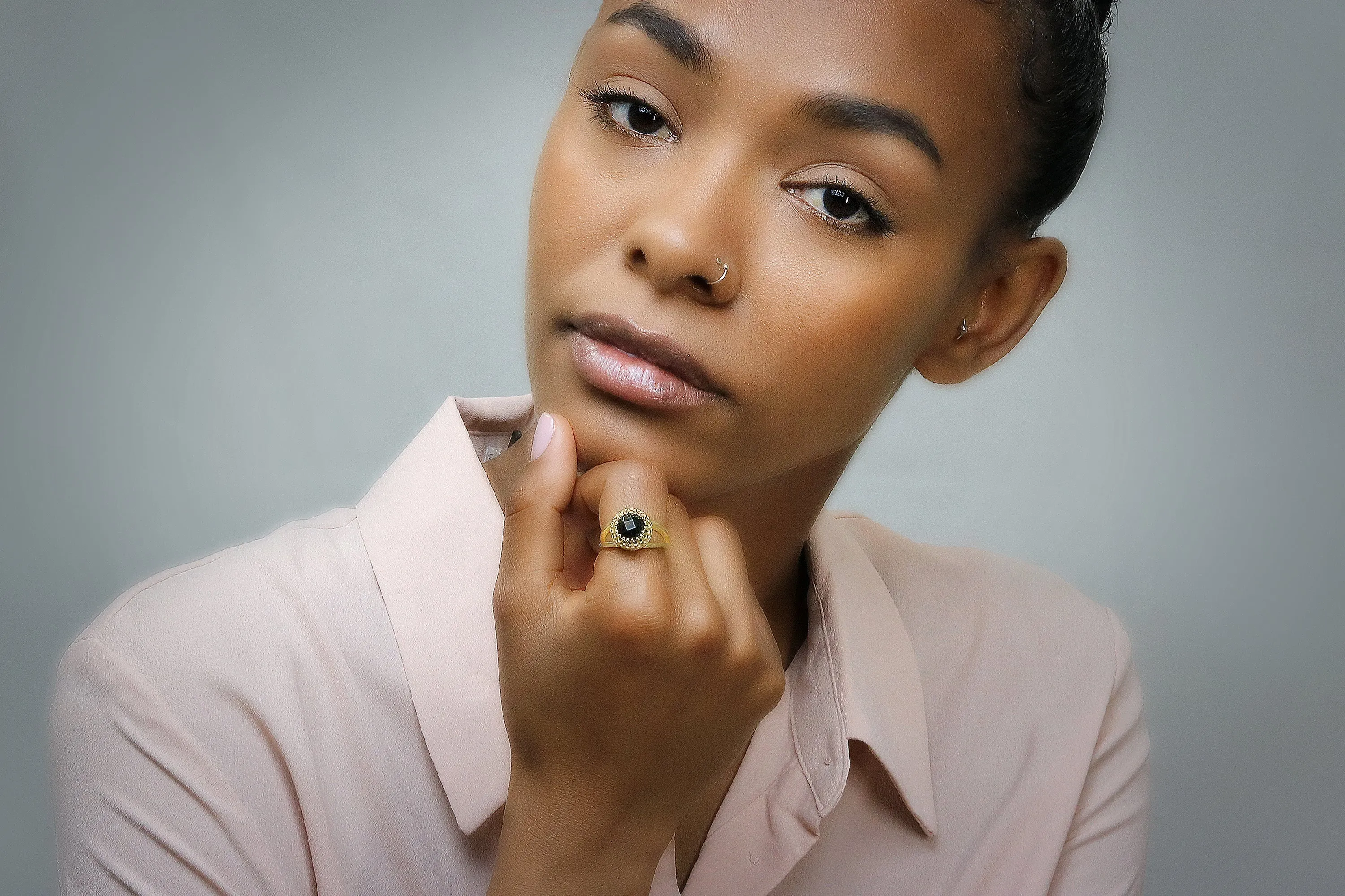 Intricate Onyx Rose Gold Ring