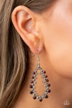 It's About to GLOW Down - Brown - Rhinestone Teardrop Paparazzi Fishhook Earrings