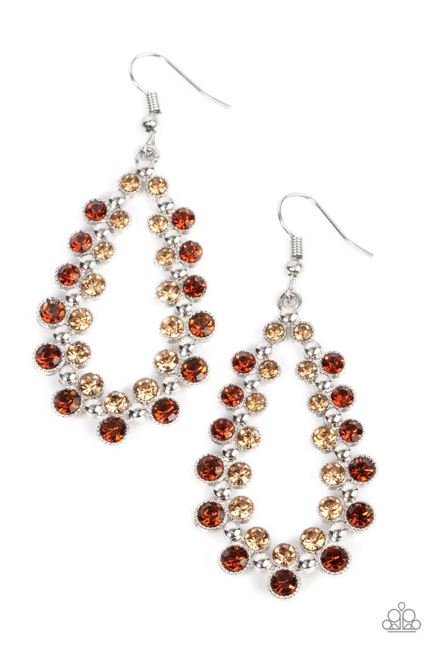 It's About to GLOW Down - Brown - Rhinestone Teardrop Paparazzi Fishhook Earrings
