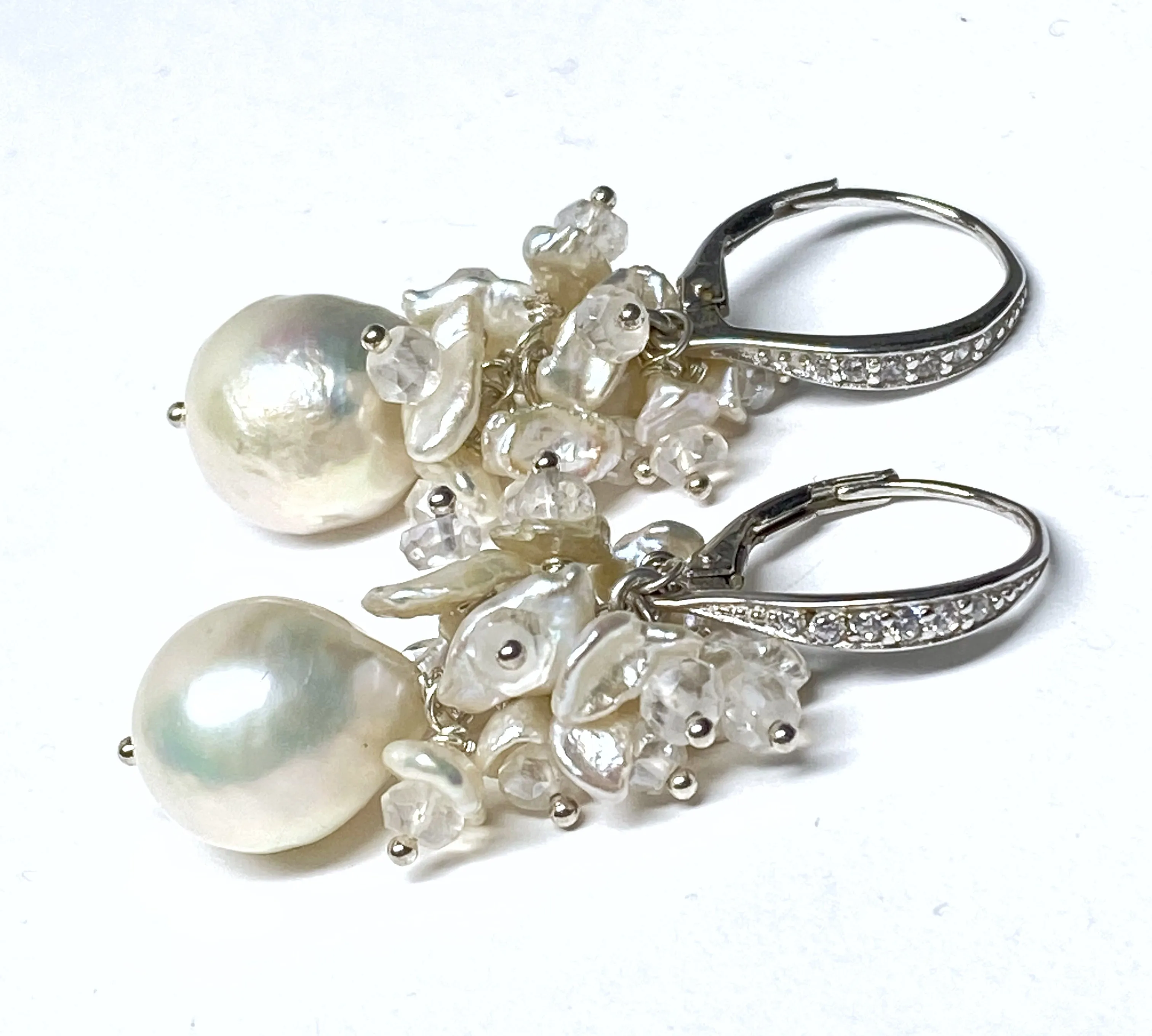 Ivory Pearl Cluster Wedding Bridal Earrings