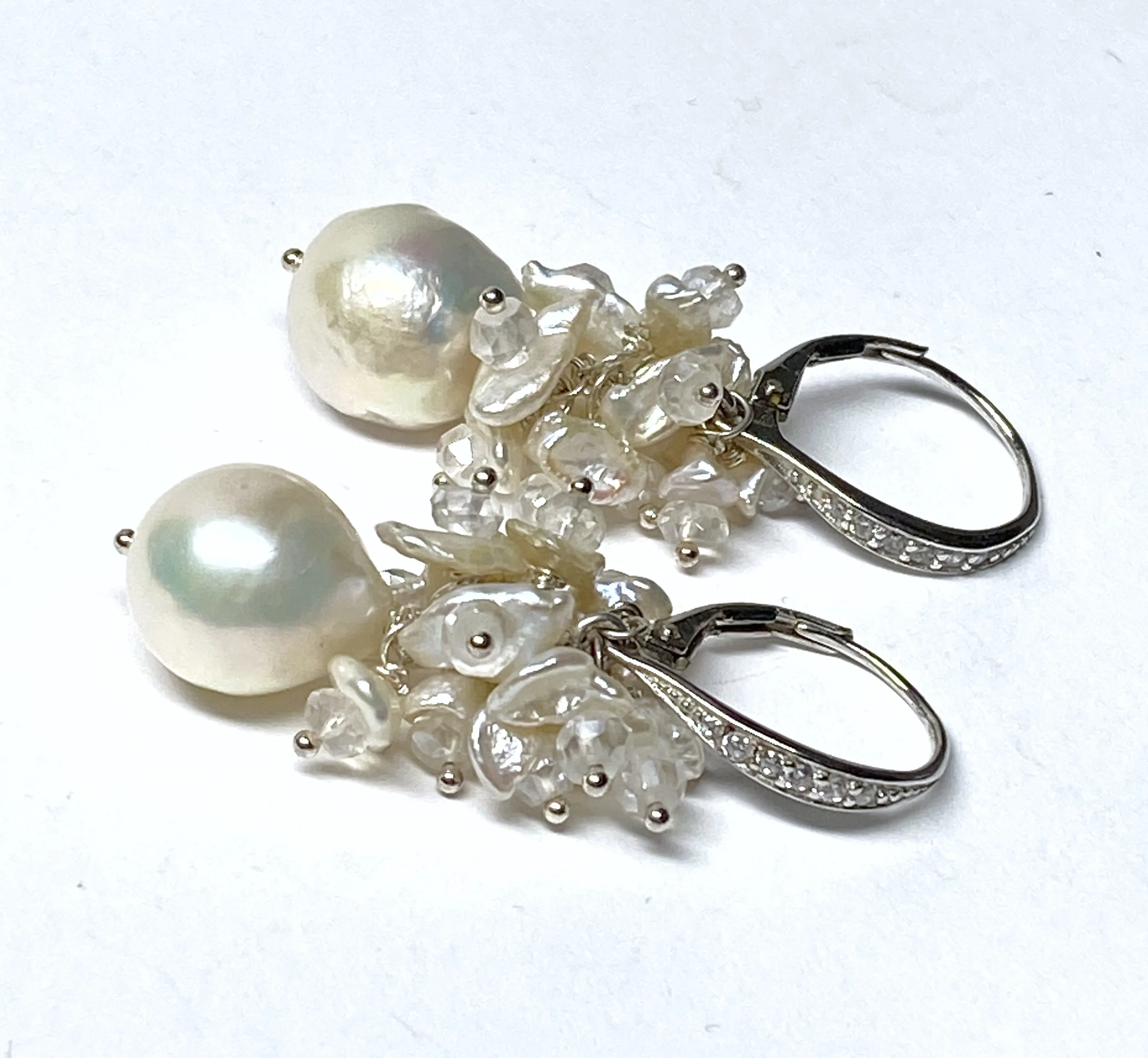 Ivory Pearl Cluster Wedding Bridal Earrings