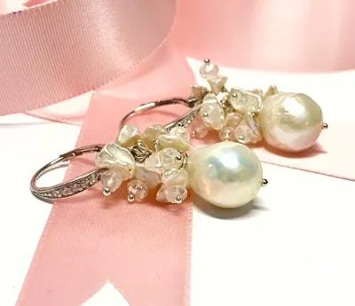 Ivory Pearl Cluster Wedding Bridal Earrings